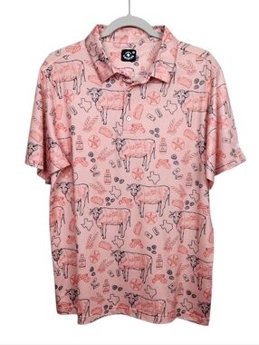Raised By Coyotes Texas BBQ Athletic Fit Moisture Wicking UPF Polo Mens Size M